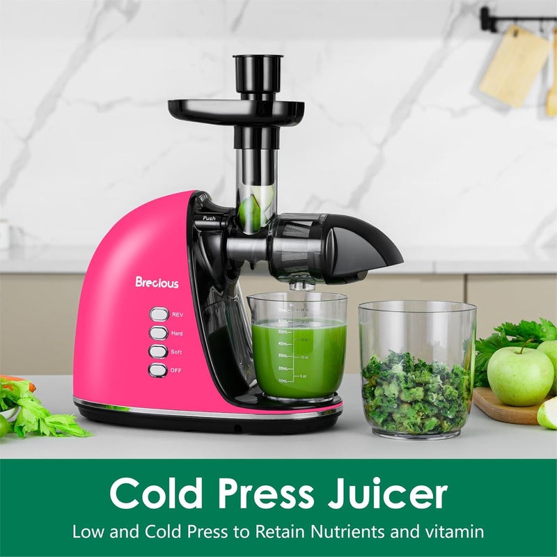 BRECIOUS Slow Masticating Juicer, Cold Press Juicers with 2 Speed Modes & Quiet Motor,Juicers Machines Vegetable and Fruit with Reverse Function,Celery Juicer,BPA-Free,Easy to Clean (Pink) - Image 2